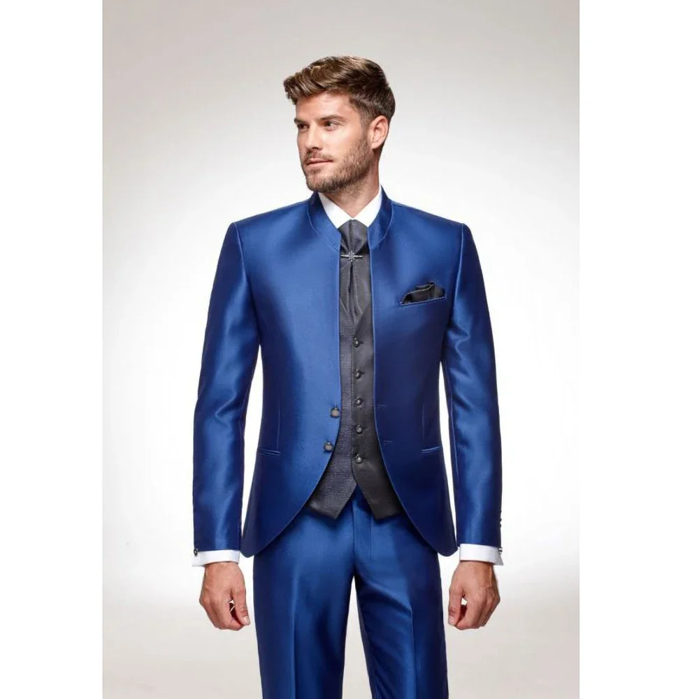 New Arrival Satin Men's Suits Royal Blue Stand Collar Single Breasted Blazer Vest Pants Wedding Groom Formal Slim Fit 3 Piece
New Arrival Satin Men's Suits Royal Blue Stand Collar Single Breasted Blazer Vest Pants Wedding Groom Formal Slim Fit 3 Piece