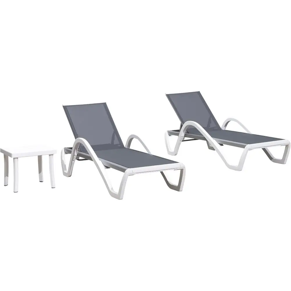3-Piece Outdoor Stackable Chaise Lounge Set with Side Table, Light Grey, for Patio, Pool, Beach, or Deck Relaxation
3-Piece Outdoor Stackable Chaise Lounge Set with Side Table, Light Grey, for Patio, Pool, Beach, or Deck Relaxation