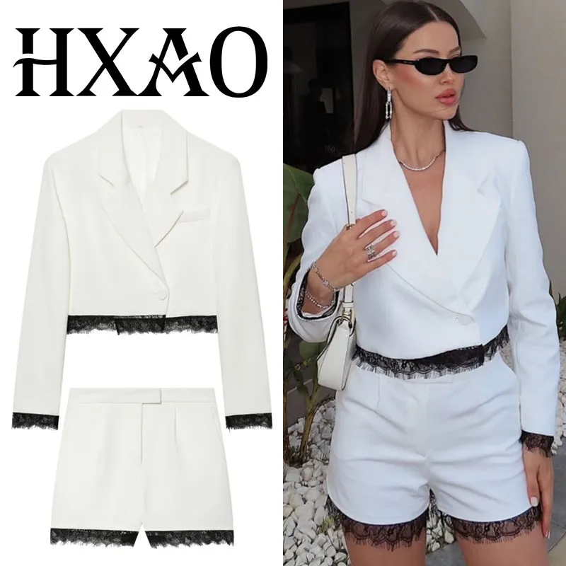 HXAO Women's Lace Shorts Set Summer Cropped Button Blazer Pleated Mini Shorts White Long Sleeve Office Casual Two Pieces Set
HXAO Women's Lace Shorts Set Summer Cropped Button Blazer Pleated Mini Shorts White Long Sleeve Office Casual Two Pieces Set
