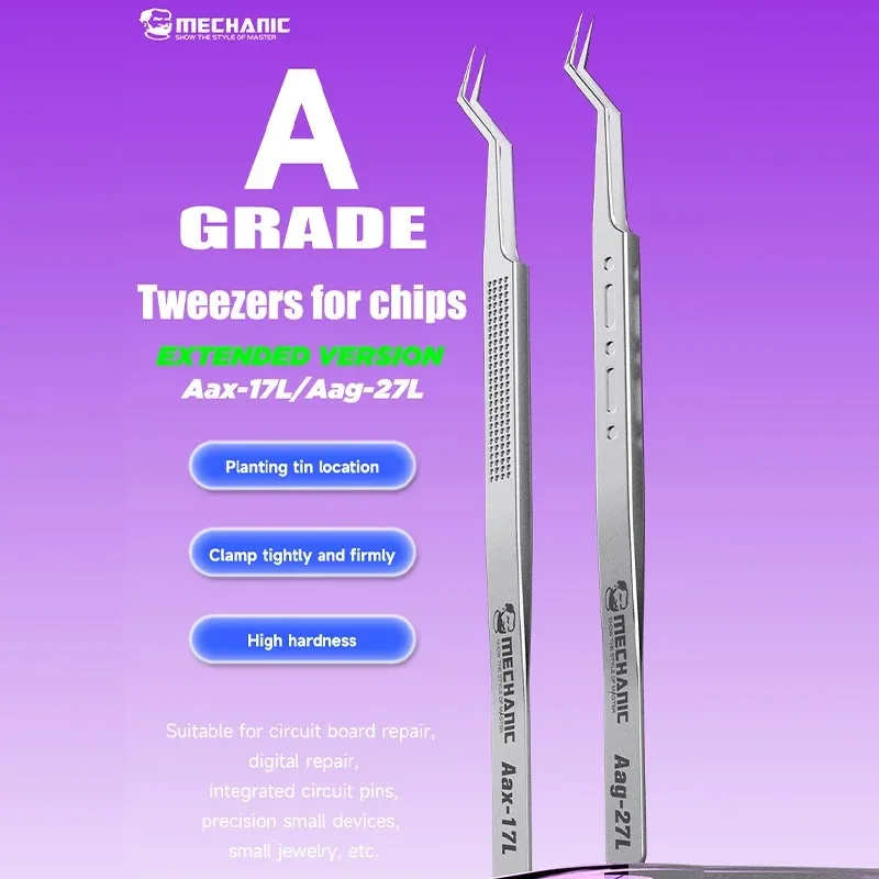 MECHANIC Aax-17L/Aag-27L tin positioning tweezers for precise clamping of tin wire non-slip wear-resistant Soldering IC Chip Mic
MECHANIC Aax-17L/Aag-27L tin positioning tweezers for precise clamping of tin wire non-slip wear-resistant Soldering IC Chip Mic