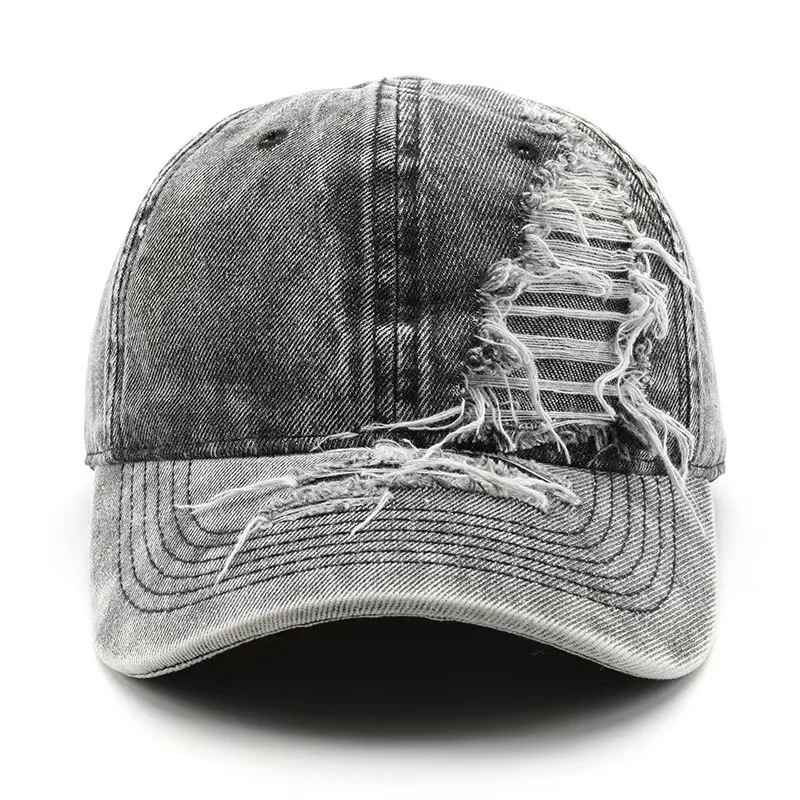 Retro-style women’s spring and autumn plain color, frayed-edge, water-washed, flat-brimmed hat; outdoor men’s baseball cap. 2 Sc3ba2d8dc95b4541b72d60cc29d18310G