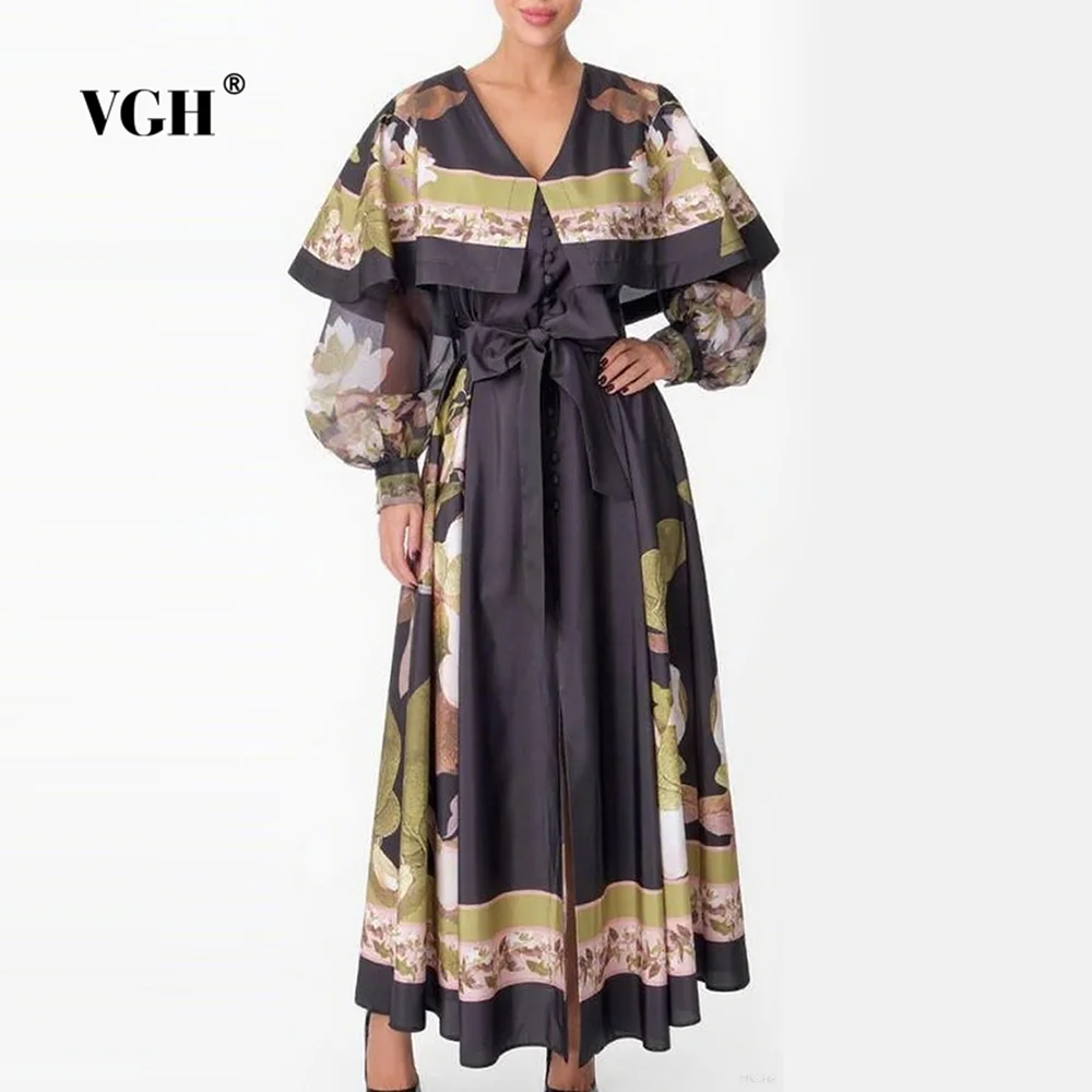 VGH Vintage Elegant Printed Cape Style Dresses for Women V Neck Lantern Sleeve High Waist Patchwork Bowknot Dress Female Clothes
VGH Vintage Elegant Printed Cape Style Dresses for Women V Neck Lantern Sleeve High Waist Patchwork Bowknot Dress Female Clothes