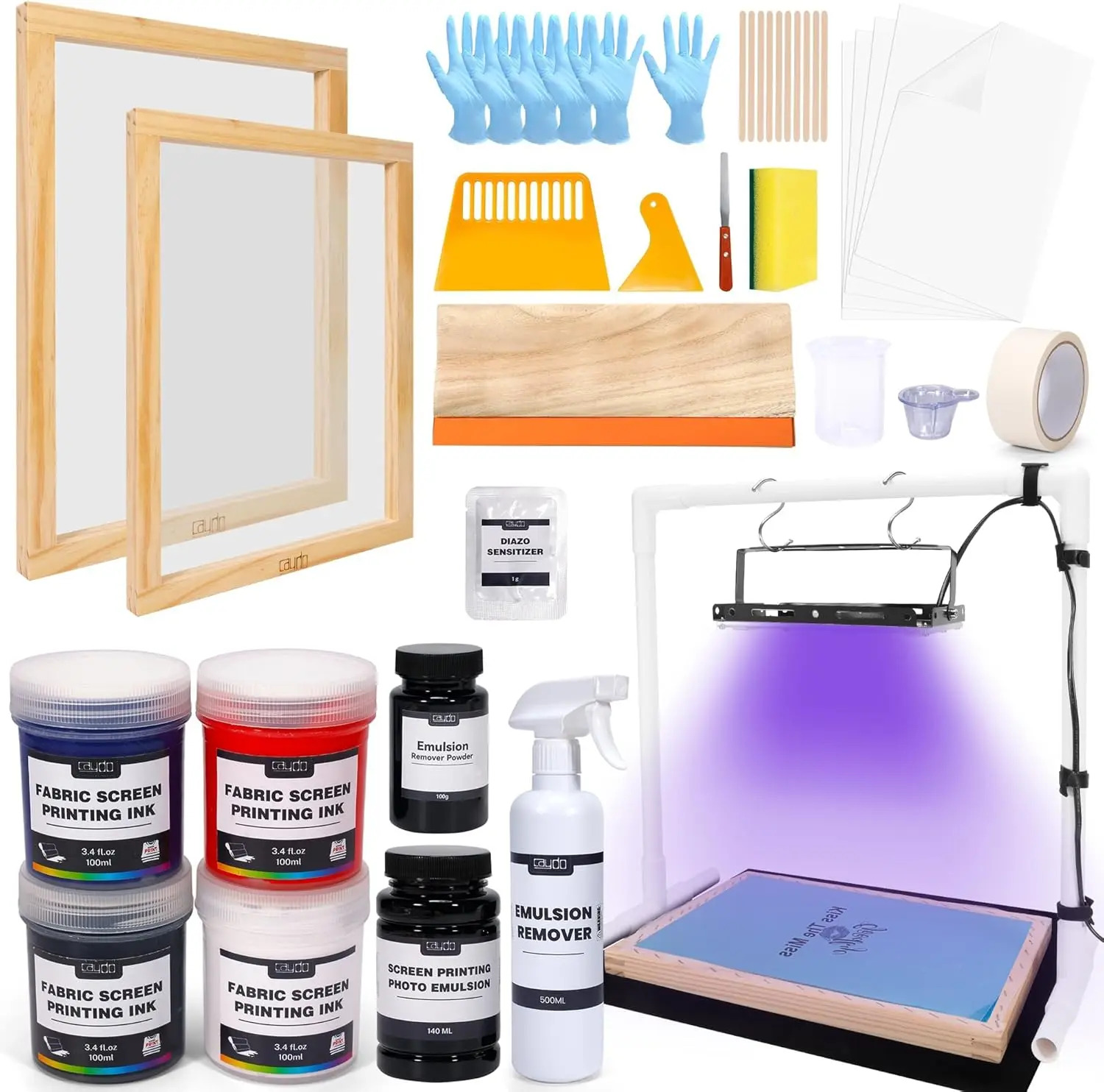 51PCS All-in-One Screen Printing Kit with 50W LED UV Screen Printing Light, 4 Colors Screen Printing Ink, Photo Emulsion
51PCS All-in-One Screen Printing Kit with 50W LED UV Screen Printing Light, 4 Colors Screen Printing Ink, Photo Emulsion