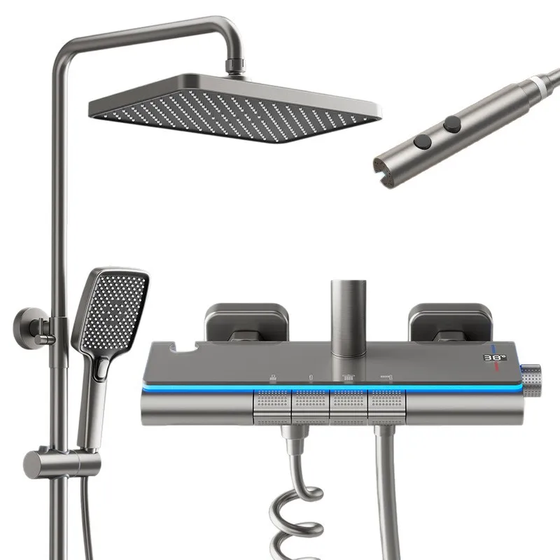 All-in-one, digital display, constant temperature, shower set, household, all copper.
All-in-one, digital display, constant temperature, shower set, household, all copper.