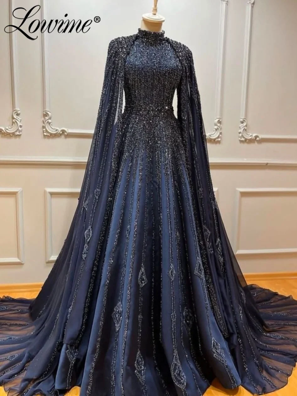 Customized Elegant Navy Blue Beaded Cape Sleeves Evening Dresses Dubai Party Gowns for Women Formal A Line Wedding Prom Dress
Customized Elegant Navy Blue Beaded Cape Sleeves Evening Dresses Dubai Party Gowns for Women Formal A Line Wedding Prom Dress