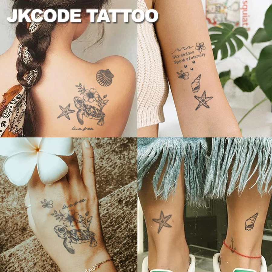 Ocean Theme Turtle Minimal Tattoo-Herbal Tattoo Sticker Ins Style-Conch Shell Starfish Hibiscus Pattern Tattoo-Cute Tattoo Fashion Girl Accessories Women's Finger Hand Neck Tattoo Long-Lasting Waterproof 15 Days
Ocean Theme Turtle Minimal Tattoo-Herbal Tattoo Sticker Ins Style-Conch Shell Starfish Hibiscus Pattern Tattoo-Cute Tattoo Fashion Girl Accessories Women's Finger Hand Neck Tattoo Long-Lasting Waterproof 15 Days