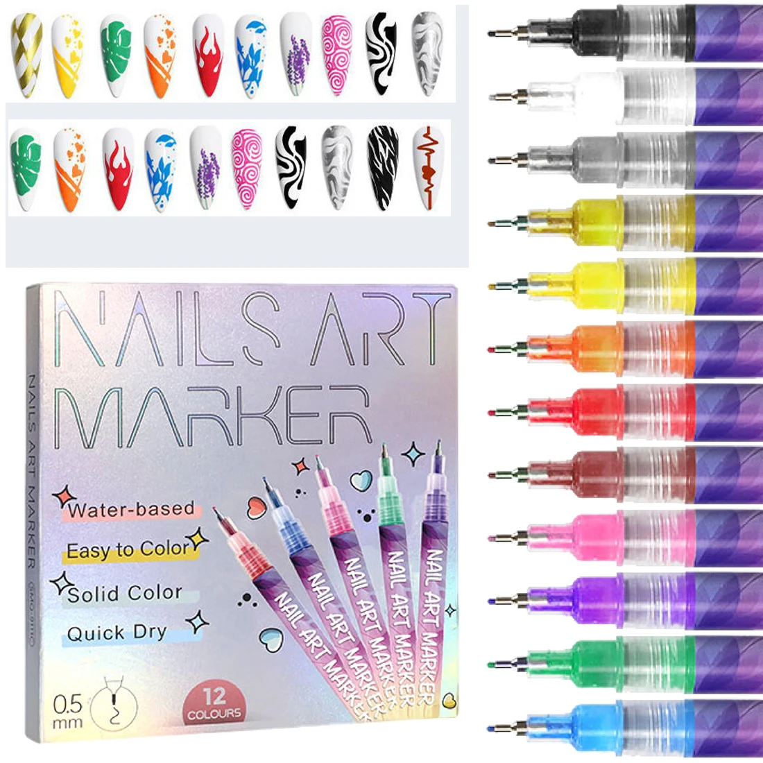 12 Color Nail Pen Set Quick Dry 3D Gel Nail Polish DIY Stipple Art Tools
12 Color Nail Pen Set Quick Dry 3D Gel Nail Polish DIY Stipple Art Tools
