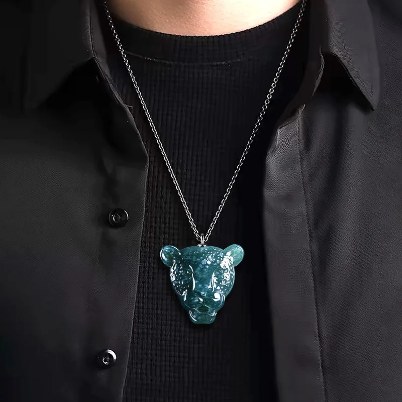 925 Silver Inlaid with Natural Jade Blue Water Leopard Heand Necklace Pendant Men Women Couple Amulet Gift
925 Silver Inlaid with Natural Jade Blue Water Leopard Heand Necklace Pendant Men Women Couple Amulet Gift