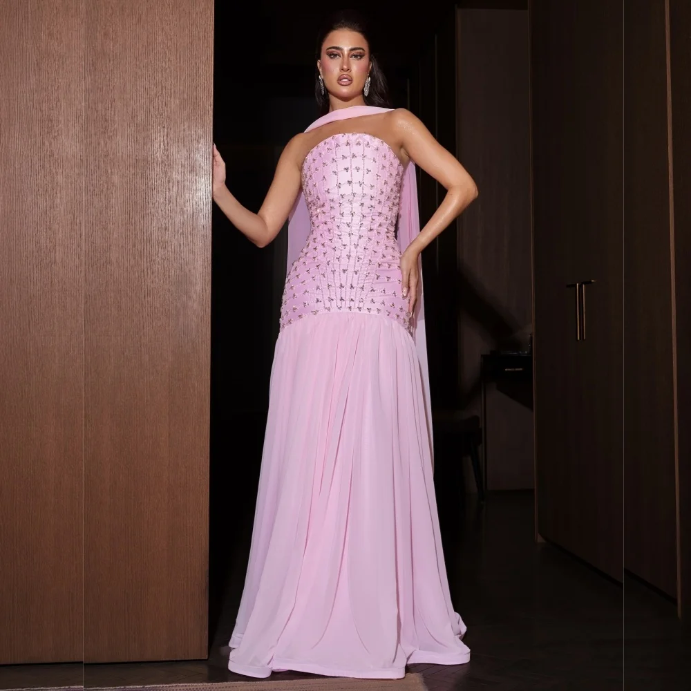 Customized Chiffon Pleat Sparkle Charming Strapless Trumpet Bespoke Occasion Long Dresses High Quality Evening Party Gown Prom 
Customized Chiffon Pleat Sparkle Charming Strapless Trumpet Bespoke Occasion Long Dresses High Quality Evening Party Gown Prom