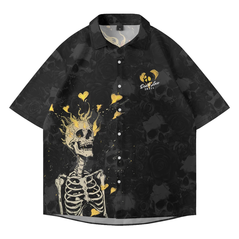 Summer casual oversized short sleeved shirt with skull pattern, loose and trendy cool beach single breasted fashionable shirt
Summer casual oversized short sleeved shirt with skull pattern, loose and trendy cool beach single breasted fashionable shirt