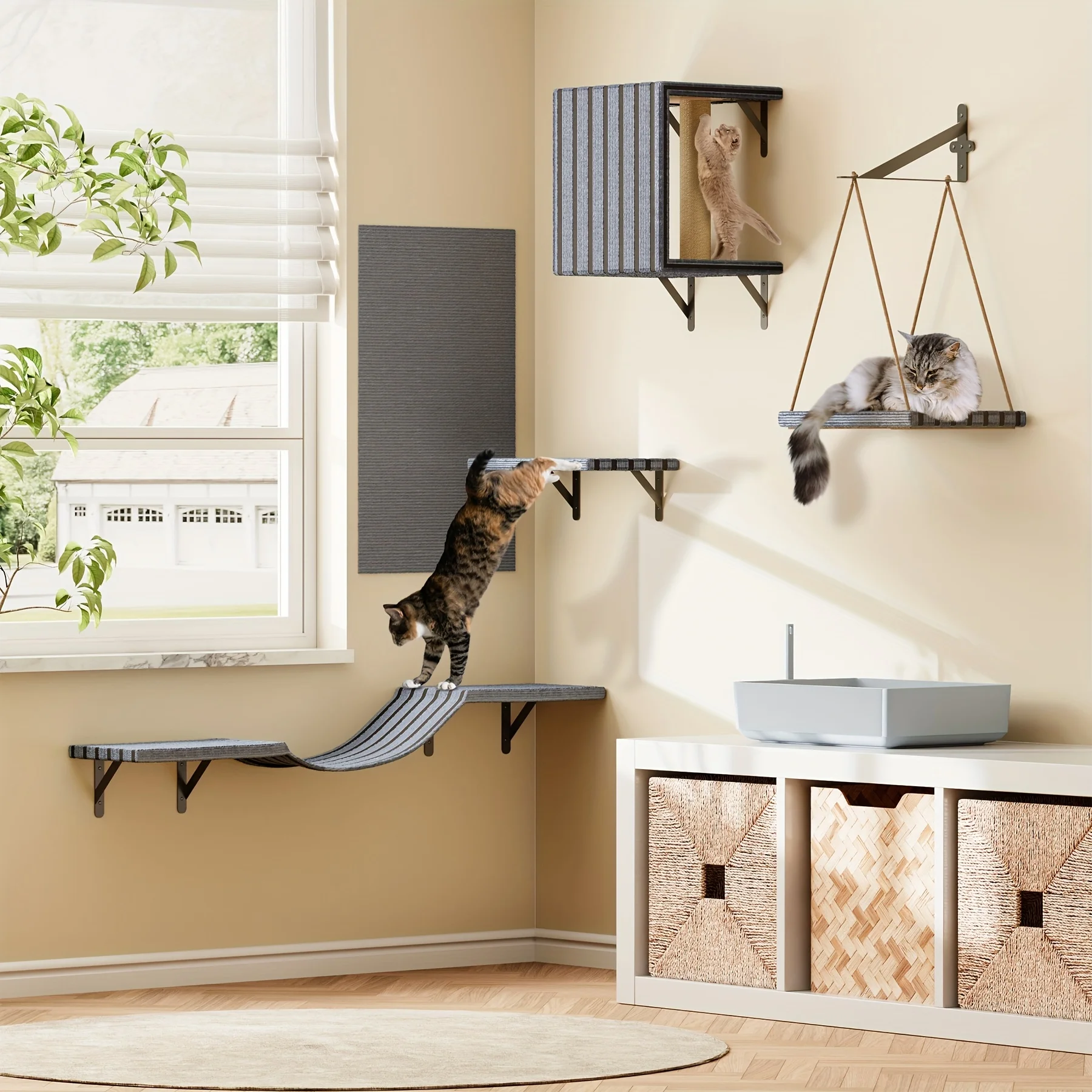 TOMNK Wall Mounted Cat Climber Set, Cat Wall Climbing System, Cat Furniture Set, Cat Climber with Cat House, Tunnel, Bridge, Tre
TOMNK Wall Mounted Cat Climber Set, Cat Wall Climbing System, Cat Furniture Set, Cat Climber with Cat House, Tunnel, Bridge, Tre