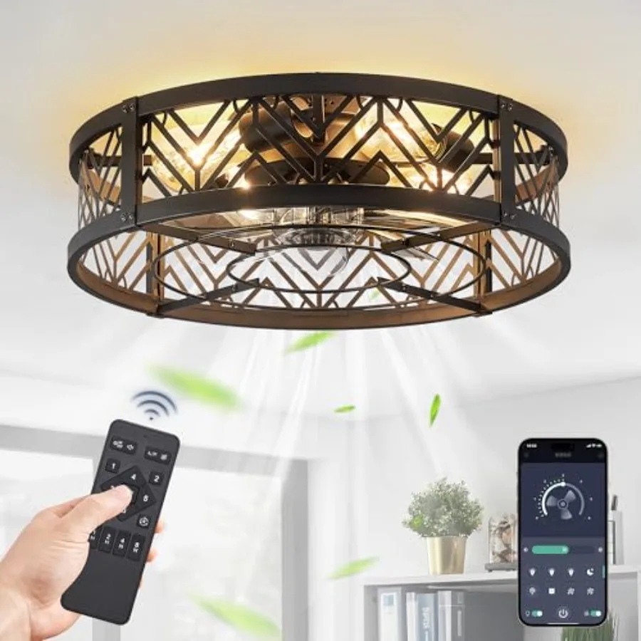 Caged Ceilg Fan with Light, Small Flush Mount Ceilg Fan with AppandRemote, Low Profile Bladeless Ceilg Fan for Bedroom, Kitchen
Caged Ceilg Fan with Light, Small Flush Mount Ceilg Fan with AppandRemote, Low Profile Bladeless Ceilg Fan for Bedroom, Kitchen