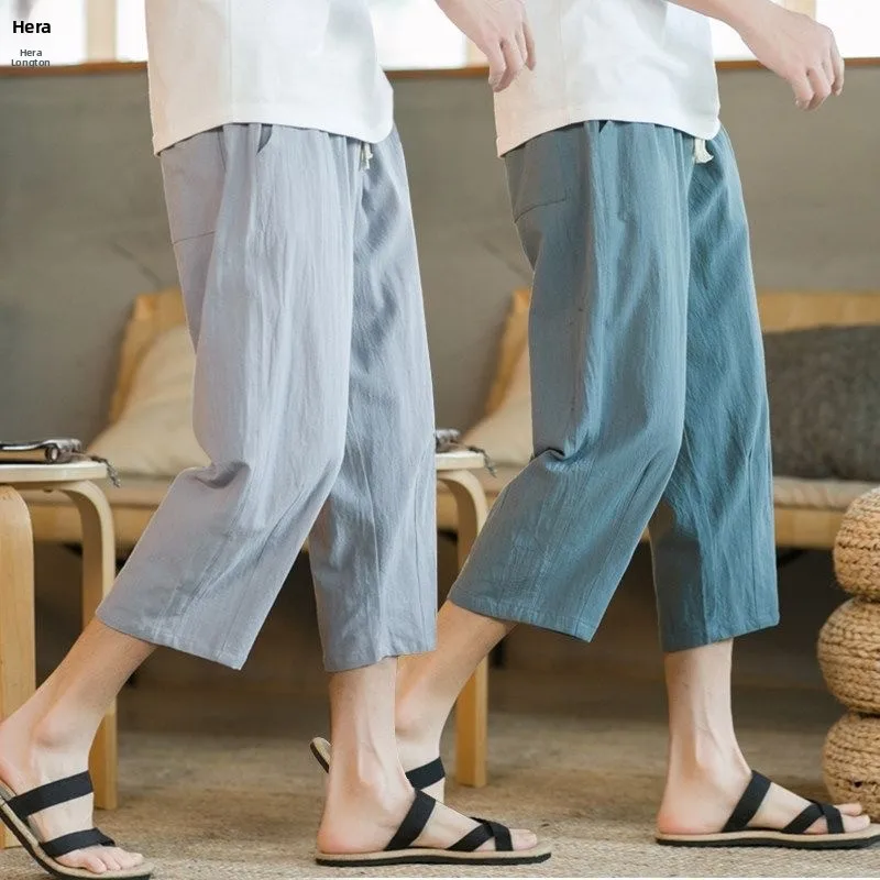 Cotton Linen Men's Loose Wide Leg Pants Thin Style Seven Points Pure Color mid Waist Comfortable Summer Casual Trousers
Cotton Linen Men's Loose Wide Leg Pants Thin Style Seven Points Pure Color mid Waist Comfortable Summer Casual Trousers