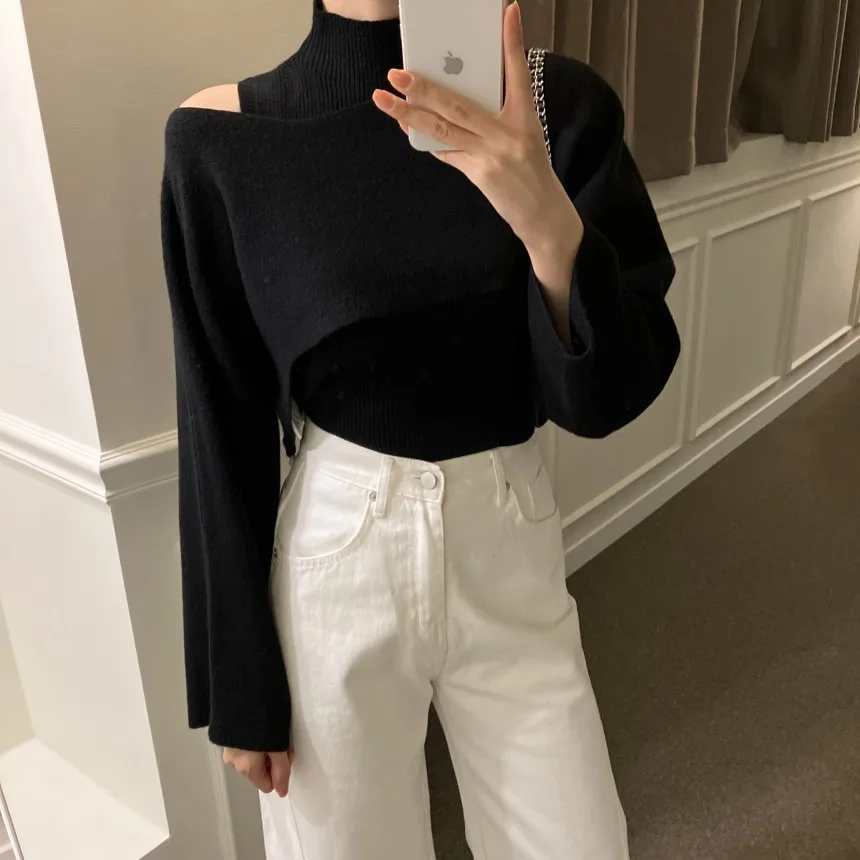 Шикарный осенне-зимний новый простой маленький вязаный жилет с высоким воротником, свободный комплект из двух предметов, женская мода
Шикарный осенне-зимний новый простой маленький вязаный жилет с высоким воротником, свободный комплект из двух предметов, женская мода