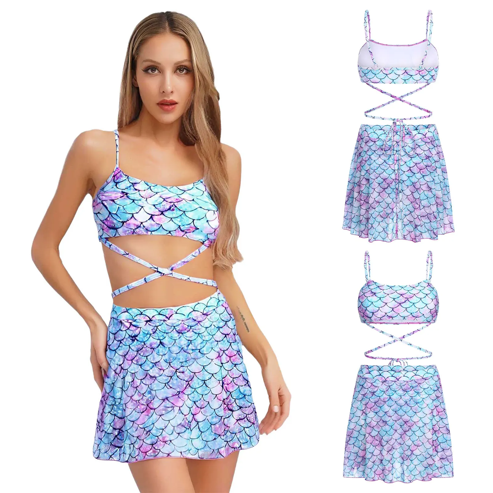 Two Pieces Fish Scaled Mermaid Swimsuit Female Shiny Cross Straps Bikini Swim Tops And Mini Skirt Set Summer Beach Swimming Suit
Two Pieces Fish Scaled Mermaid Swimsuit Female Shiny Cross Straps Bikini Swim Tops And Mini Skirt Set Summer Beach Swimming Suit