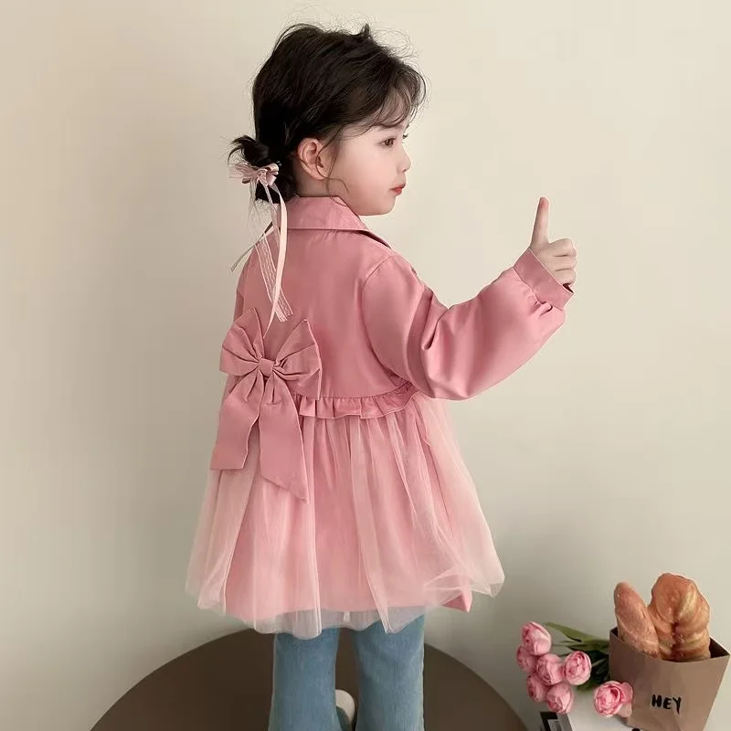 Kids Girls Bow Mesh Splicing Trench Coat Spring Autumn Fashion Girls In Long Tops Small and Medium-sized Children's Jackets
Kids Girls Bow Mesh Splicing Trench Coat Spring Autumn Fashion Girls In Long Tops Small and Medium-sized Children's Jackets
