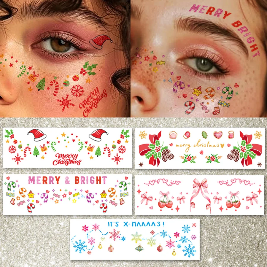 Christmas & Glitter Christmas Colorful Party Makeup Glitter Face Finger Temporary Tattoo Sticker, Star Santa Claus Snowflake Bow Christmas Tree Snowman Elk Cute Style Tattoo - Waterproof Temporary Tattoo Sticker for Women Party, Holiday, Cosplaying 
Christmas & Glitter Christmas Colorful Party Makeup Glitter Face Finger Temporary Tattoo Sticker, Star Santa Claus Snowflake Bow Christmas Tree Snowman Elk Cute Style Tattoo - Waterproof Temporary Tattoo Sticker for Women Party, Holiday, Cosplaying