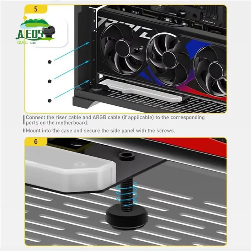 AED5-Vertical GPU Mounting Bracket With PCI-E 4.0 X16 Riser Cable Video Card Support Kit 90 Degree Right Angle
AED5-Vertical GPU Mounting Bracket With PCI-E 4.0 X16 Riser Cable Video Card Support Kit 90 Degree Right Angle