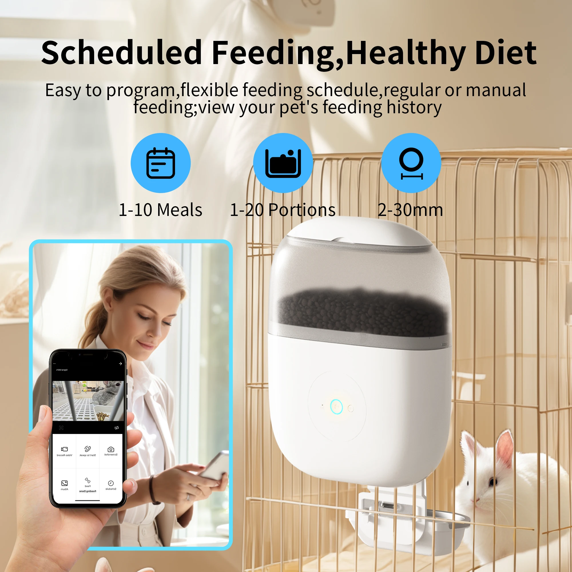 Intelligent Automatic Feeder with Remote Control, Hanging Cage, APP, Can Video Monitor, Cats and Dogs, Pet, Rabbit, Rabbit, Timi
Intelligent Automatic Feeder with Remote Control, Hanging Cage, APP, Can Video Monitor, Cats and Dogs, Pet, Rabbit, Rabbit, Timi