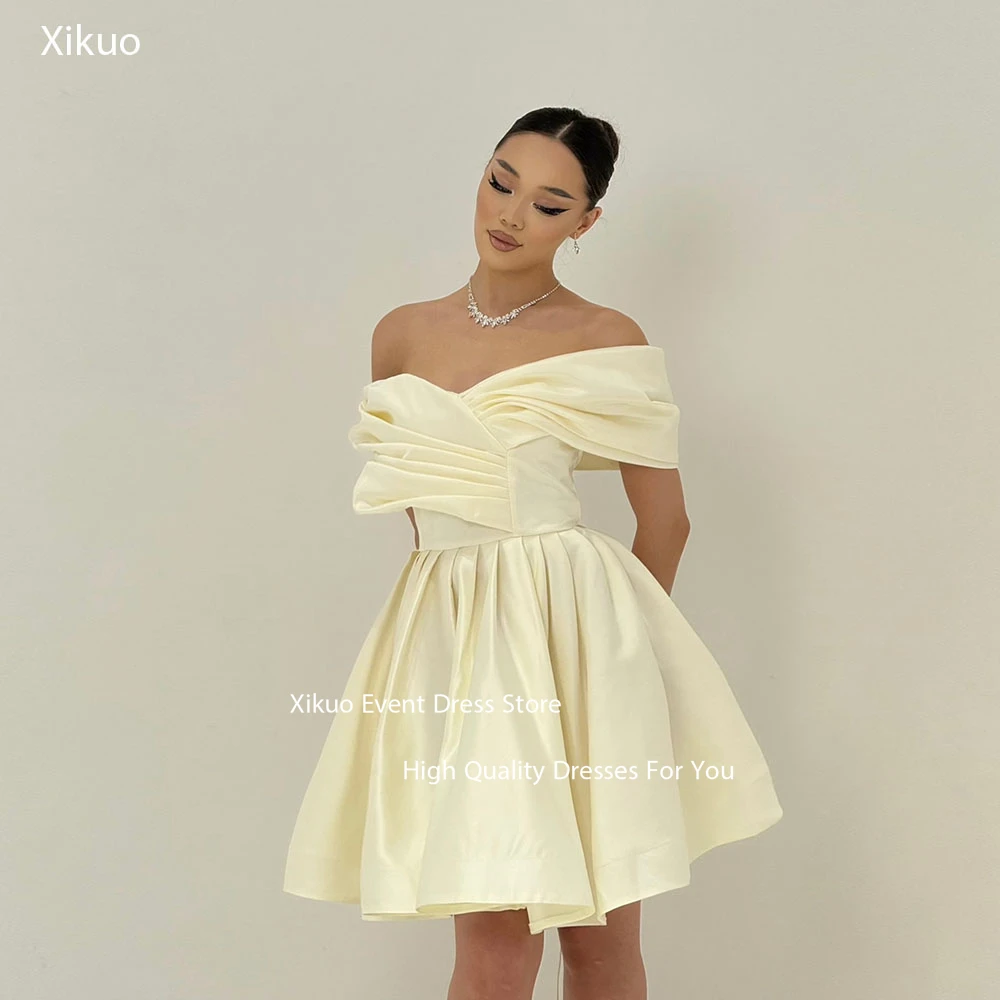 Xikuo Satin Off Shoulder Chic Evening Dresses Pleated A Line Robe Cocktail Femmes Puff Hem Lace Up Back Dance Dress Customized
Xikuo Satin Off Shoulder Chic Evening Dresses Pleated A Line Robe Cocktail Femmes Puff Hem Lace Up Back Dance Dress Customized
