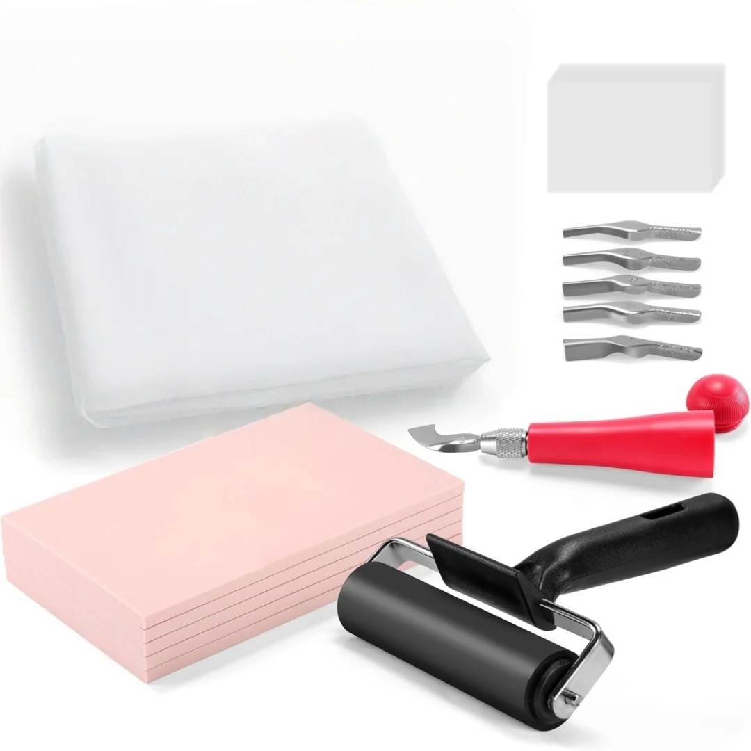 Linocut Kit for Printmaking with 5PCS 4"x6" Soft Rubber Linoleum Blocks, Brayer & Carving Tools – Block Printing & Stamp Making
Linocut Kit for Printmaking with 5PCS 4"x6" Soft Rubber Linoleum Blocks, Brayer & Carving Tools – Block Printing & Stamp Making