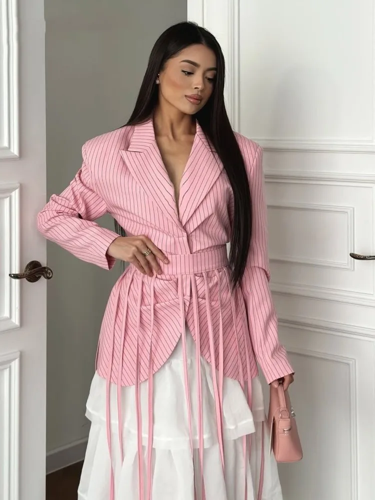 Women's Spring Summer New Lapel Stripe Print Fringe Detail Blazer Elegant Formal Party 2026 Trendy Feminine Fashion Blazerпиджак
Women's Spring Summer New Lapel Stripe Print Fringe Detail Blazer Elegant Formal Party 2026 Trendy Feminine Fashion Blazerпиджак