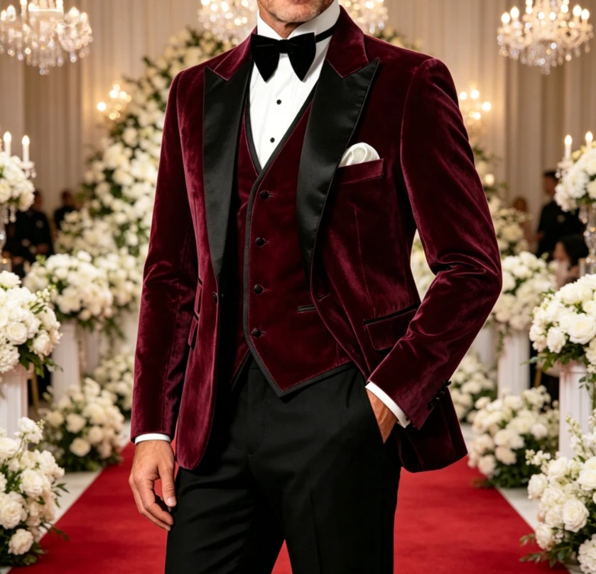 2026 New Design Velvet Suit Set for Men Three Piece Men's Tuxedo Jacket Vest Pants Formal Suit Attire for Formal Events
2026 New Design Velvet Suit Set for Men Three Piece Men's Tuxedo Jacket Vest Pants Formal Suit Attire for Formal Events
