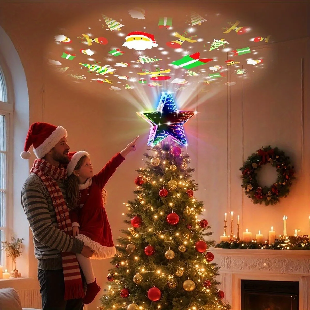 Christmas Tree Topper Star Projector Light with 6 Replaceable Films, Dynamic Rotating Projection, Star Tree Top Decoration
Christmas Tree Topper Star Projector Light with 6 Replaceable Films, Dynamic Rotating Projection, Star Tree Top Decoration