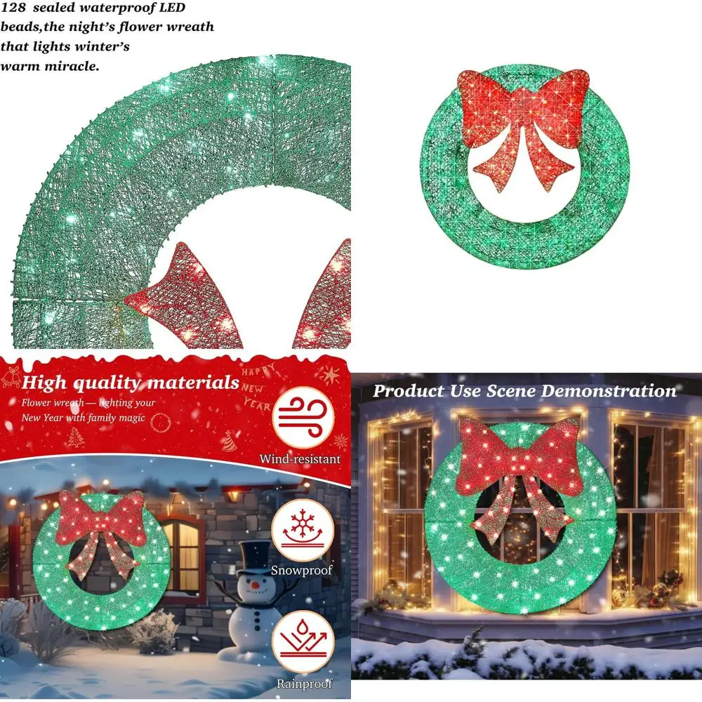 Outdoor Christmas Wreath with 128 LED Lights and Bow, Weather-Resistant for Front Doors and Gardens
Outdoor Christmas Wreath with 128 LED Lights and Bow, Weather-Resistant for Front Doors and Gardens