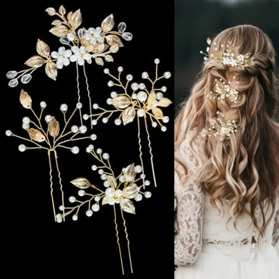 4 PCS Bridal Hair Pins Gold Leaf Crystal Floral Pearl Headpiece Vintage Flower Wedding Hair Accessories for Brides Bridesmaids
4 PCS Bridal Hair Pins Gold Leaf Crystal Floral Pearl Headpiece Vintage Flower Wedding Hair Accessories for Brides Bridesmaids