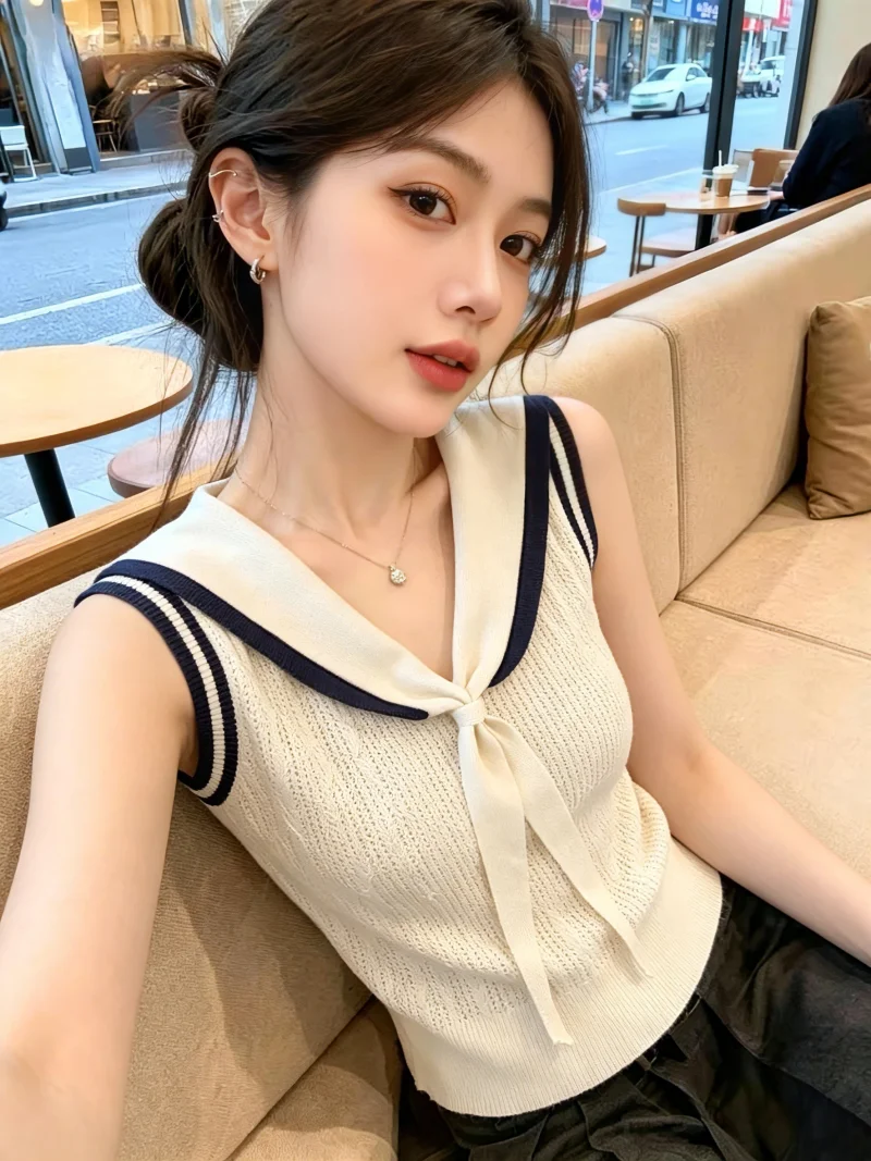 Naval Collar Knitted Vest Women's Summer New Style Ageless Top Color Block Self-Keeping Recommendation Commuter Korean Fit
Naval Collar Knitted Vest Women's Summer New Style Ageless Top Color Block Self-Keeping Recommendation Commuter Korean Fit