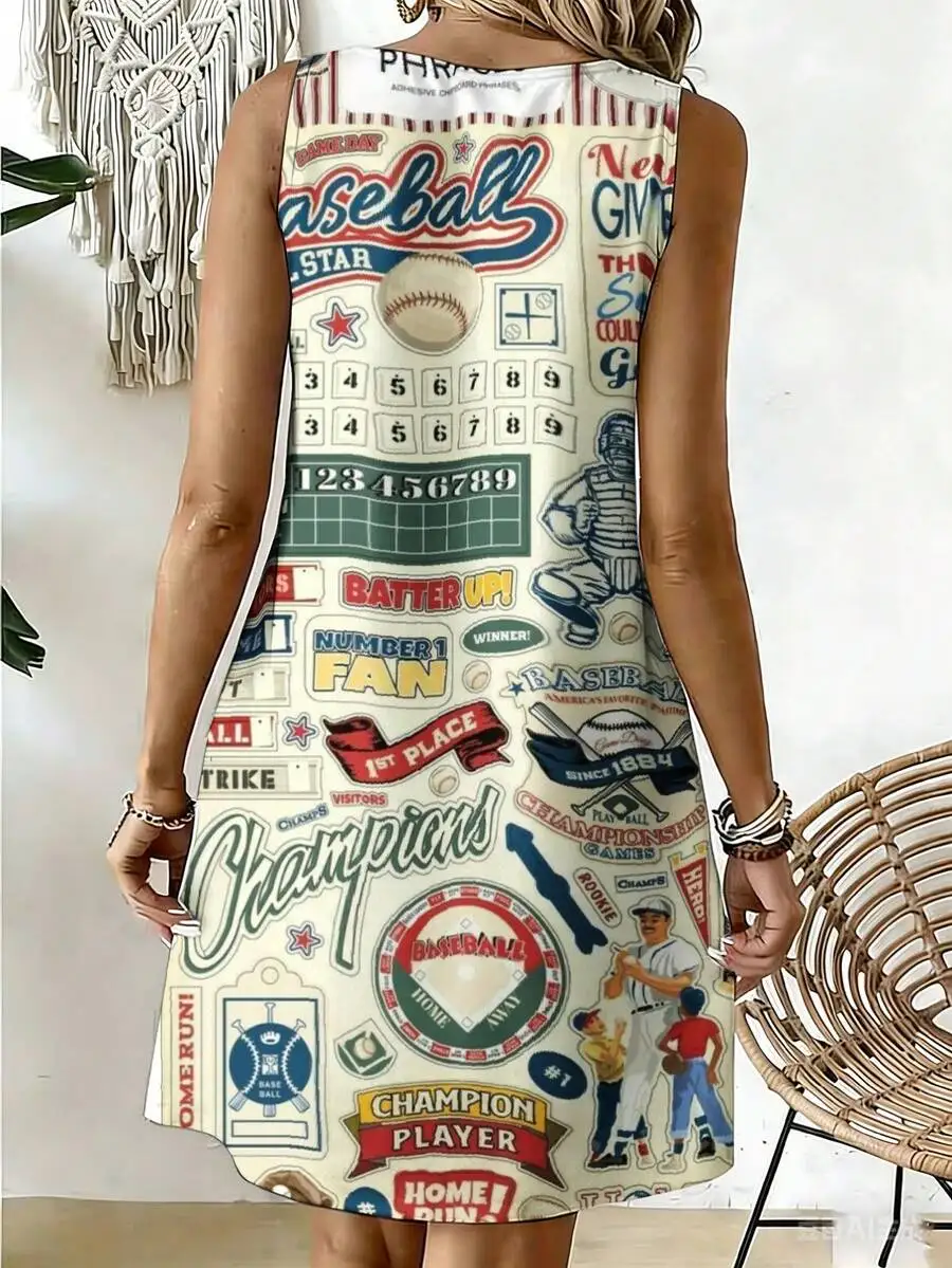 Baseball Theme Sleeveless Dress With Vintage Sports Graphics Retro Design Women Summer Casual Wear
Baseball Theme Sleeveless Dress With Vintage Sports Graphics Retro Design Women Summer Casual Wear