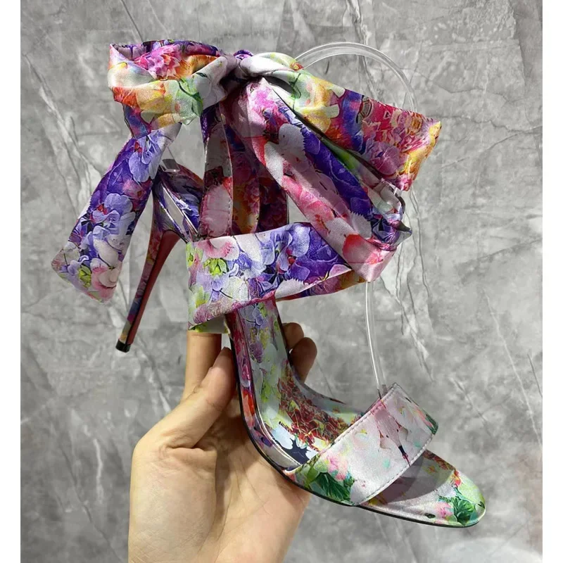 Colorful Floral-Print Satin Bow Tie Stiletto Sandals Woman Summer 2025 Round Open Toe Slingback High Heels Shoes for Women
Colorful Floral-Print Satin Bow Tie Stiletto Sandals Woman Summer 2025 Round Open Toe Slingback High Heels Shoes for Women