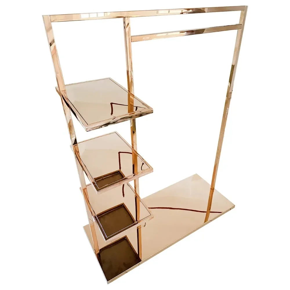 Customized Metal Floor Standing Rose Gold Clothing with Wheels Handbag Display Goods Shelves
Customized Metal Floor Standing Rose Gold Clothing with Wheels Handbag Display Goods Shelves