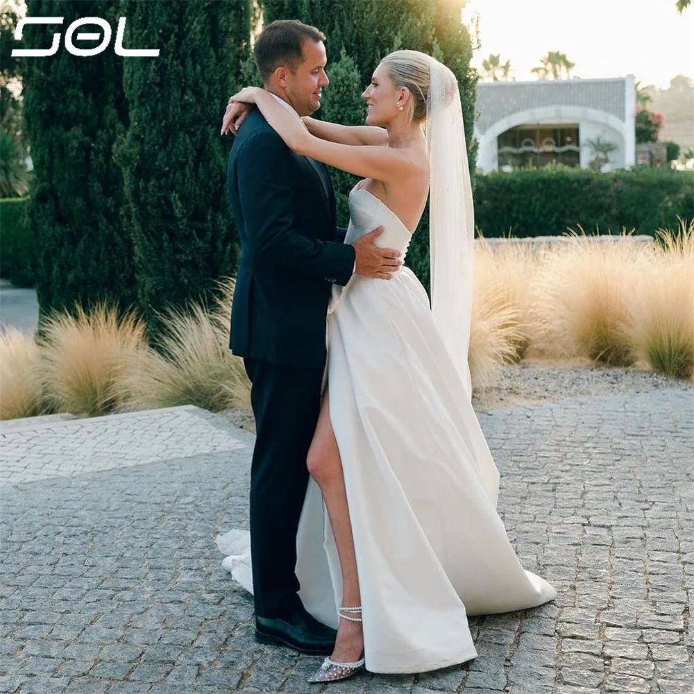 SOL Simple Sweetheart High Slit Satin Wedding Dresses A-Line Bride Robes Sexy Backless Bridal Gowns Vestidos De Novia
SOL Simple Sweetheart High Slit Satin Wedding Dresses A-Line Bride Robes Sexy Backless Bridal Gowns Vestidos De Novia