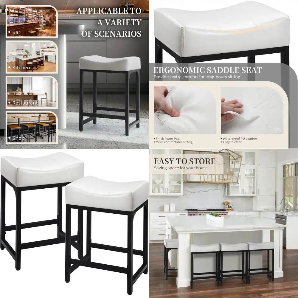 Пара современных белых барных стульев с сиденьем-седлом и подушкой для кухонной стойки
Пара современных белых барных стульев с сиденьем-седлом и подушкой для кухонной стойки