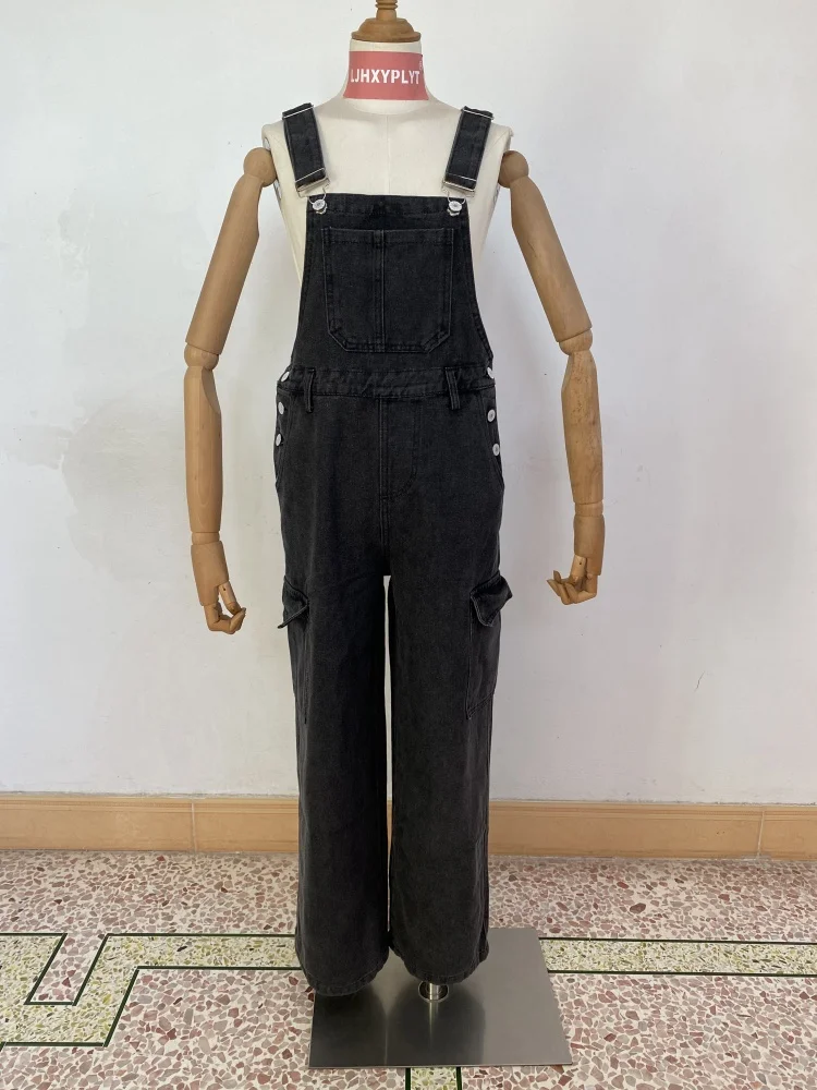 Women's Vintage Black Grey Overalls Straight Casual Autumn Cool Girl Wide Leg Pants Female Streetwear Rompers Straight Trouser
Women's Vintage Black Grey Overalls Straight Casual Autumn Cool Girl Wide Leg Pants Female Streetwear Rompers Straight Trouser