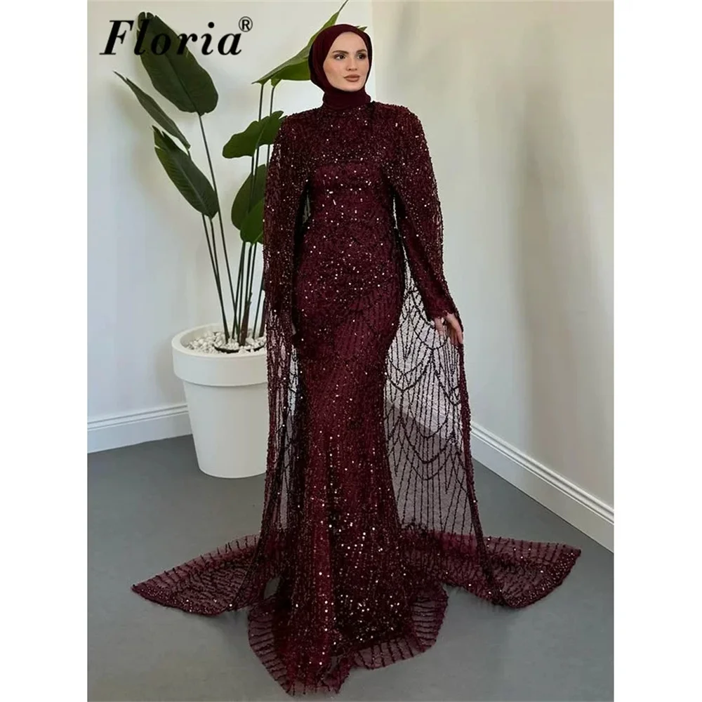 Arabic Burgundy Mermaid Cocktail Dresses With Cape Sleeves Party Gowns Luxury Beaded Evening Dress Customized Vestidos De Gala
Arabic Burgundy Mermaid Cocktail Dresses With Cape Sleeves Party Gowns Luxury Beaded Evening Dress Customized Vestidos De Gala