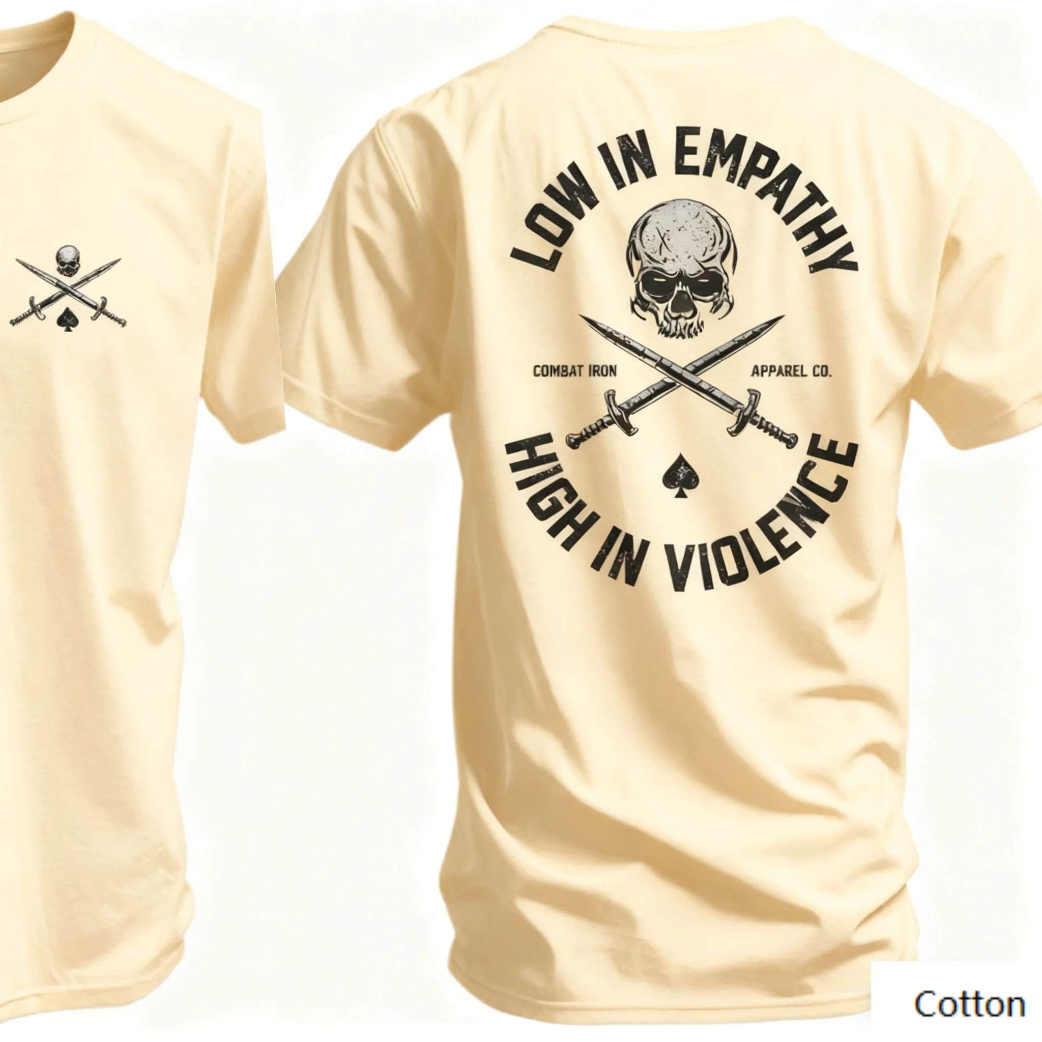 Хлопковая футболка с круглым вырезом «Nostalgic Rebellion» «Low Empathy»: с дизайном черепа и перекрещенных мечей в стиле ретро
Хлопковая футболка с круглым вырезом «Nostalgic Rebellion» «Low Empathy»: с дизайном черепа и перекрещенных мечей в стиле ретро