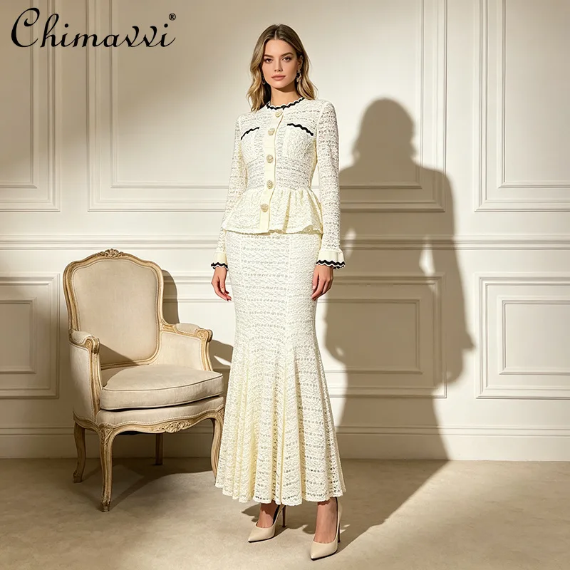 2026 Summer French Elegant Temperament Round Neck Long Sleeve Single Breasted High Waist Ruffled Fishtail Long Dress for Women
2026 Summer French Elegant Temperament Round Neck Long Sleeve Single Breasted High Waist Ruffled Fishtail Long Dress for Women