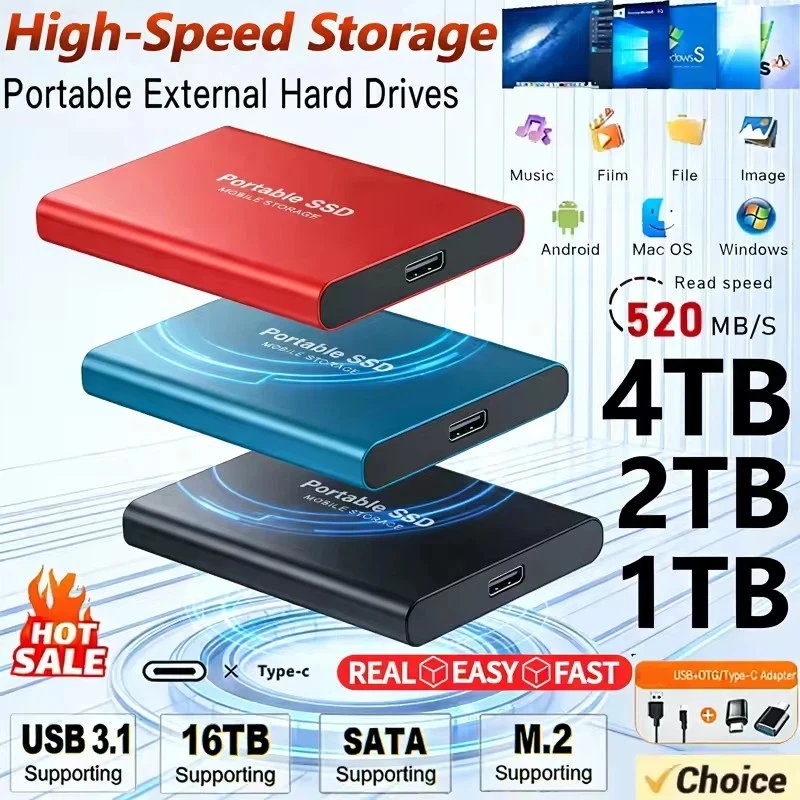 New Portable 2TB SSD 4TB 16TB External Hard Drive Type-C USB 3.0 High Speed 8TB External Storage Hard Disks For Laptops
New Portable 2TB SSD 4TB 16TB External Hard Drive Type-C USB 3.0 High Speed 8TB External Storage Hard Disks For Laptops