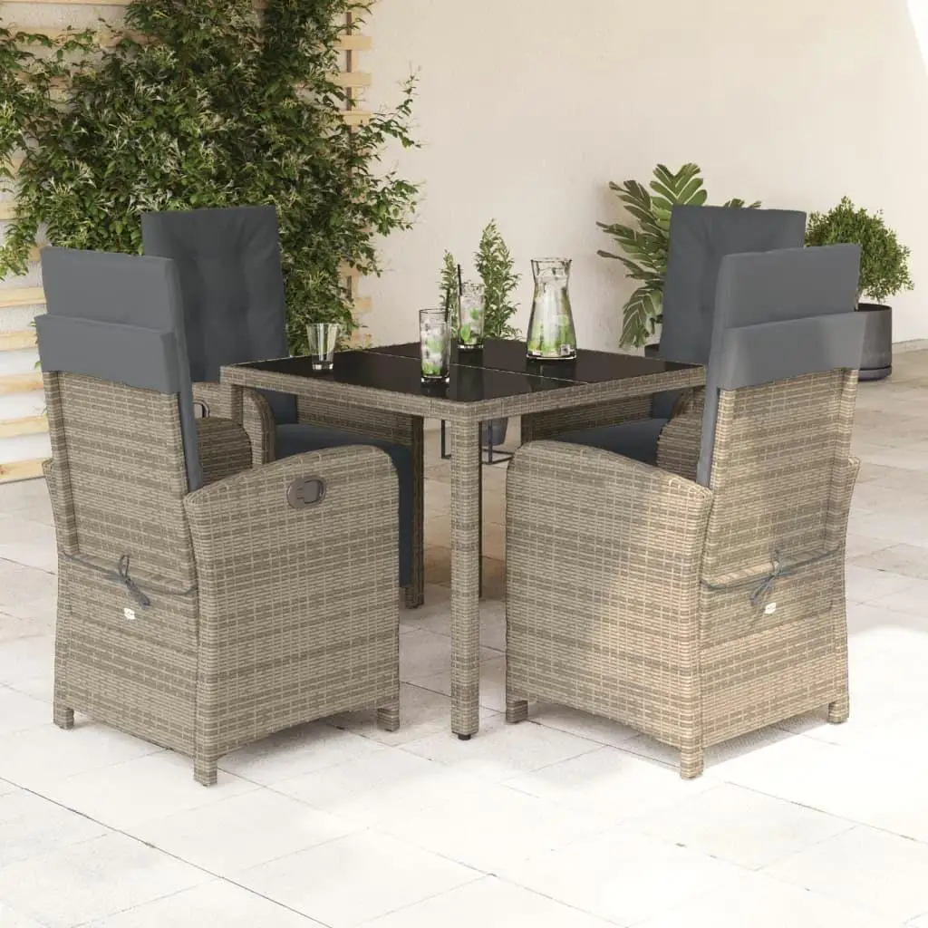 Garden Dining Set Grey PE Rattan Powder Coated Steel Tempered Glass Outdoor Furniture Table and Chairs
Garden Dining Set Grey PE Rattan Powder Coated Steel Tempered Glass Outdoor Furniture Table and Chairs