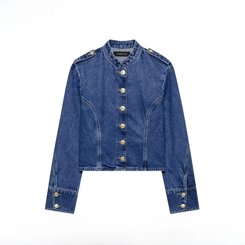 Fashionable Gold Plated Button Denim Jacket Women's Spring Summer New Arrival Standard Fit Polyester Fiber Long Sleeve Coat
Fashionable Gold Plated Button Denim Jacket Women's Spring Summer New Arrival Standard Fit Polyester Fiber Long Sleeve Coat