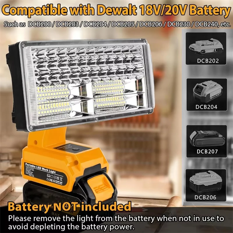 Беспроводной светодиодный рабочий фонарь для Dewalt 20 В MAX, литий-ионный аккумулятор, 40 Вт, светильник для работы, 4200 лм, прожектор, светодиодный прожектор с портом USB
Беспроводной светодиодный рабочий фонарь для Dewalt 20 В MAX, литий-ионный аккумулятор, 40 Вт, светильник для работы, 4200 лм, прожектор, светодиодный прожектор с портом USB