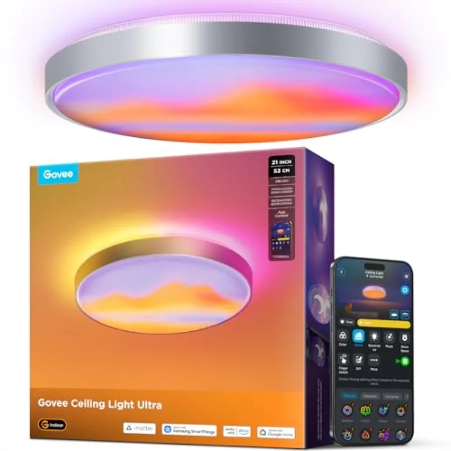 Ceiling Light Ultra 21 Inch, 5000LM Smart Flush Mount Ceiling Light Fixture, Compatible with Matter and Alexa, RGBIC and Tunabl
Ceiling Light Ultra 21 Inch, 5000LM Smart Flush Mount Ceiling Light Fixture, Compatible with Matter and Alexa, RGBIC and Tunabl