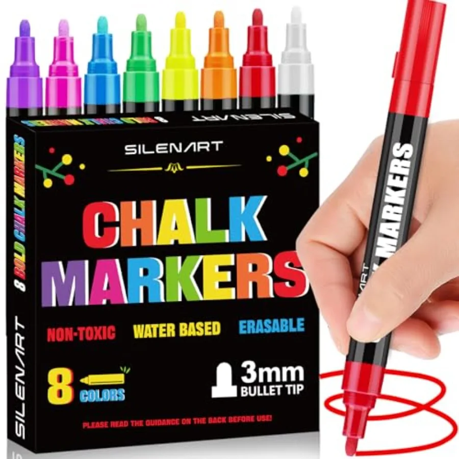 Liquid Chalk Markers - 8 Vibrant Colors - Chalkboard Markers for Blackboard Glass Window Car Dry Erase Board Acrylic Calendar B
Liquid Chalk Markers - 8 Vibrant Colors - Chalkboard Markers for Blackboard Glass Window Car Dry Erase Board Acrylic Calendar B