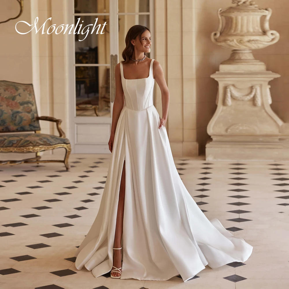Classic Square Collar A-Line Wedding Dress Women Spaghetti Straps High Split Sleeveless Open Back Vestidos De Novia Customized
Classic Square Collar A-Line Wedding Dress Women Spaghetti Straps High Split Sleeveless Open Back Vestidos De Novia Customized