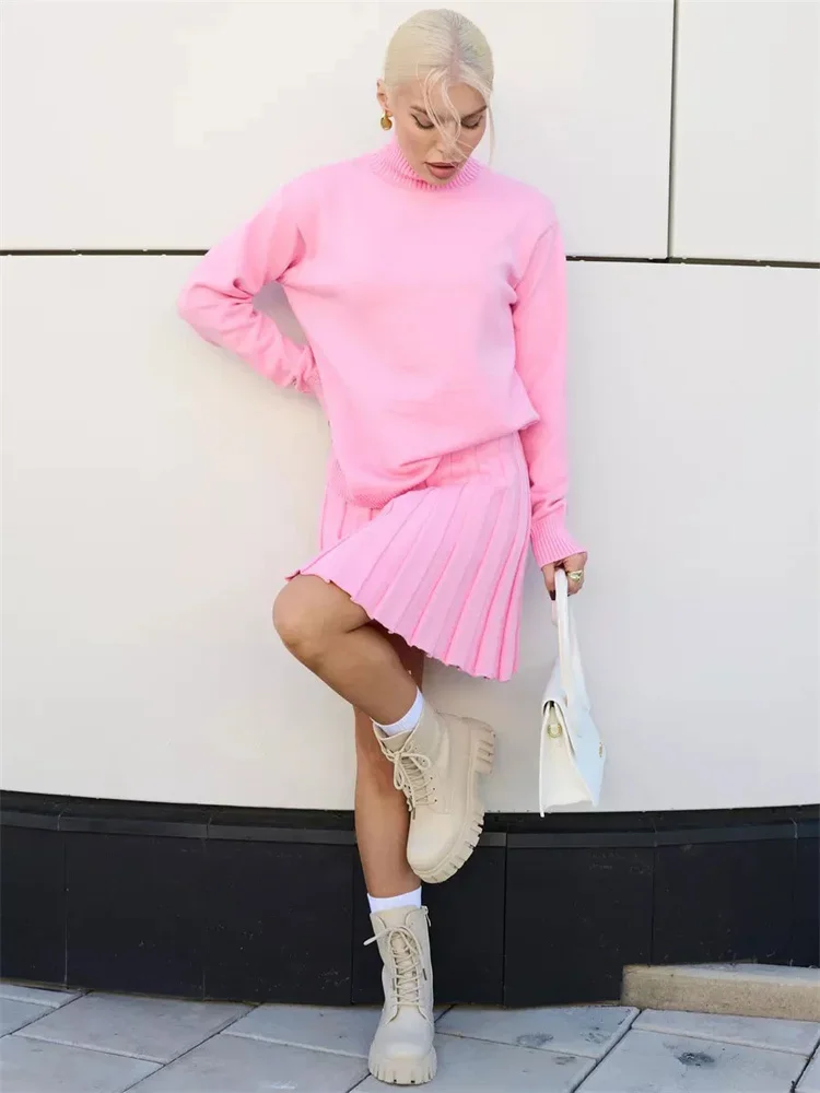 Autumn Turtleneck And Pleated Skirts Outfits For Women Ribbed Knitwear Loose Solid Knit Outfits Female Casual 2 Piece-Set
Autumn Turtleneck And Pleated Skirts Outfits For Women Ribbed Knitwear Loose Solid Knit Outfits Female Casual 2 Piece-Set