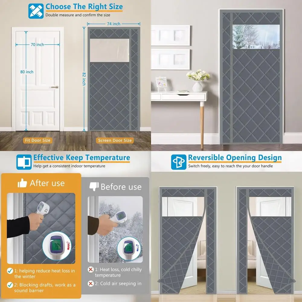 Thick Insulated Door Curtain, 70x80 Inch Waterproof Winter Door Cover with Side Window, 74x82 Gray
Thick Insulated Door Curtain, 70x80 Inch Waterproof Winter Door Cover with Side Window, 74x82 Gray