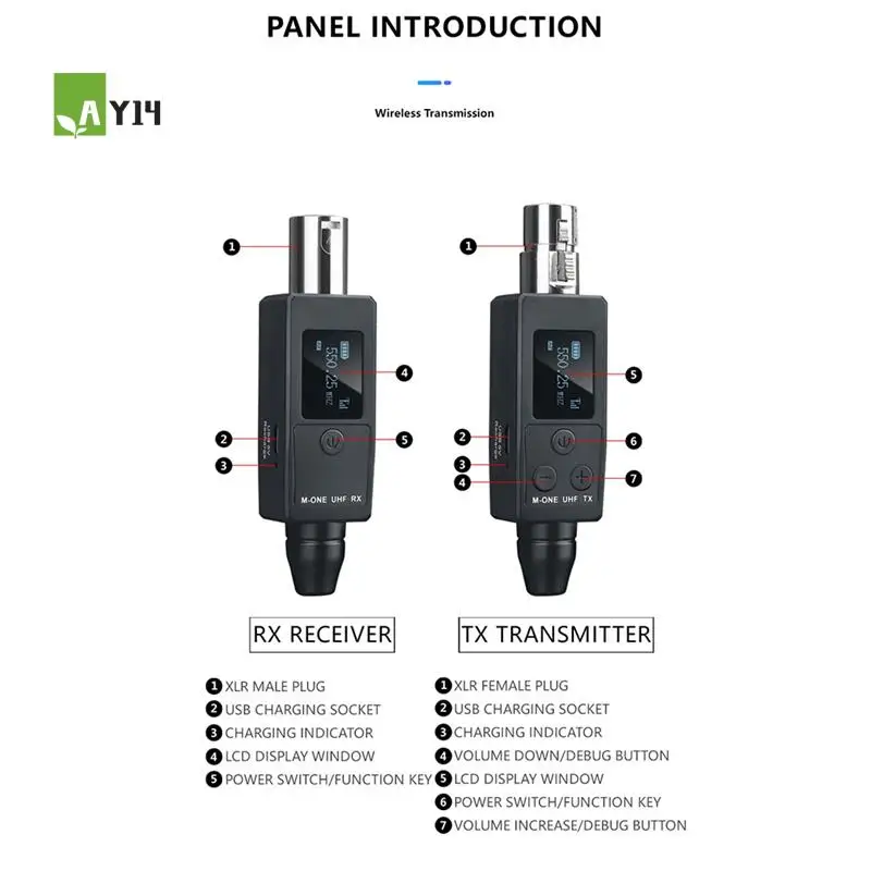 AY14 -Wireless Microphone 2Pcs Transmitter UHF Receiver Plugged Into XLR Mic Wireless System Suitable For Dynamic 48V Mic
AY14 -Wireless Microphone 2Pcs Transmitter UHF Receiver Plugged Into XLR Mic Wireless System Suitable For Dynamic 48V Mic